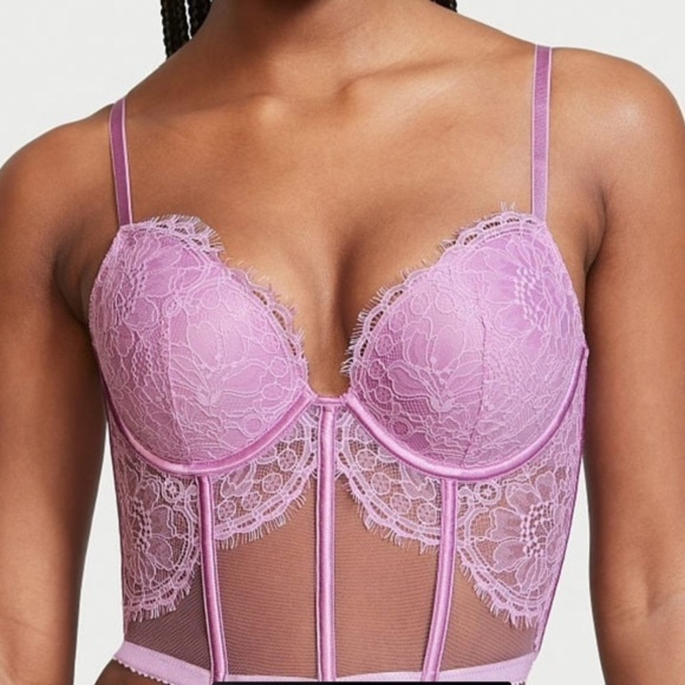 •NWT Victoria’s Secret Very Sexy Lilac Lace Mesh Push Up Bustier Corset // 36DD